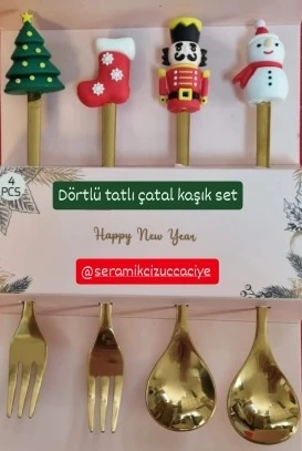 4LÜ TATLI KAŞIĞI-ÇATALI-YENİ YIL ürün görseli 1
