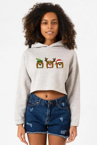 3 Wise Beagles Christmas Grimelanj Kadın Crop Kapşonlu ürün görseli 1