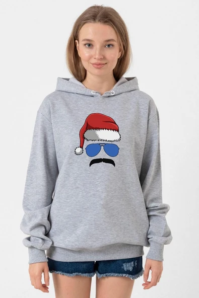Mustache Christmas Hero Grimelanj Kadın 3ip Kapşonlu Sweatshirt ürün görseli 1