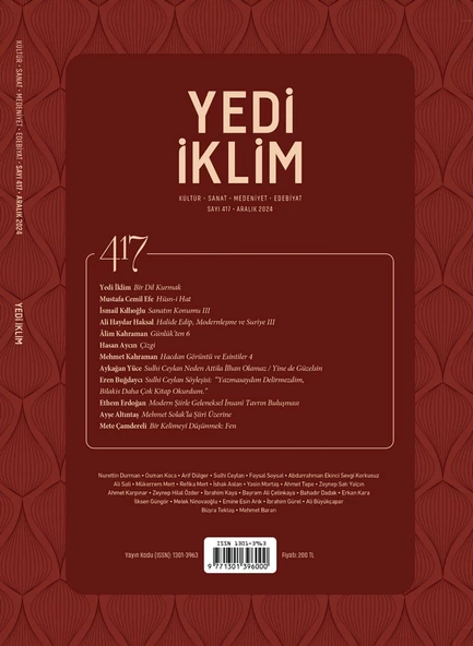 Yedi İklim Dergi 417.Sayı Aralık 2024 ürün görseli 1
