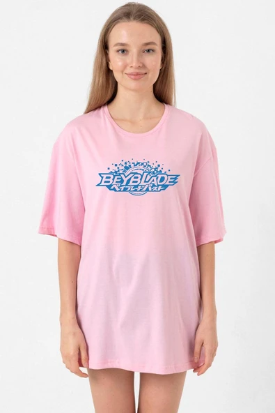 Beyblade Logo Pembe Kadın Oversize Tshirt ürün görseli 1