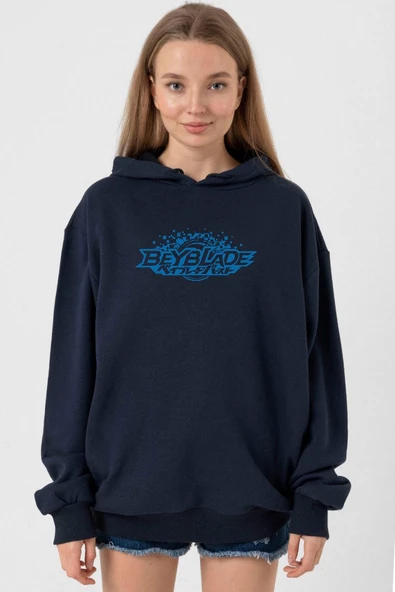 Beyblade Logo Lacivert Kadın 3ip Kapşonlu ürün görseli 1