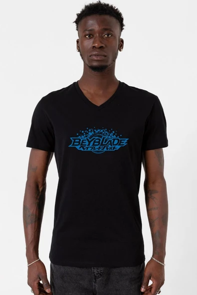 Beyblade Logo Siyah Erkek V yaka Tshirt ürün görseli 1