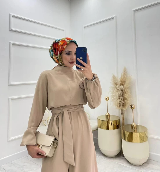 VıoShıne Kadın Çiçek Detaylı Krep Tulum - Resim 10