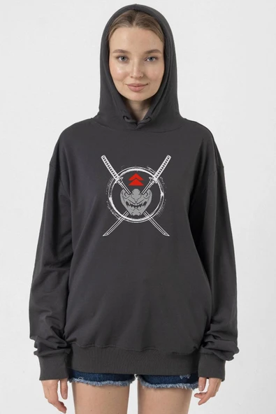 Ghost Of Tsushima Samurai Mask Füme Kadın 2ip Kapşonlu ürün görseli 1