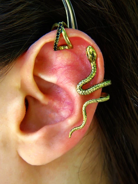 Kadın Yılan Şekilli 2'li Kıkırdak Earcuff Sıkıştırmalı Küpe eukk1 ürün görseli 1