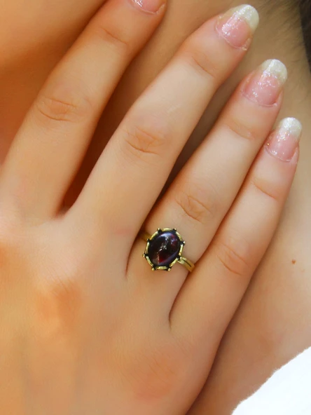 Doğal Taş Lal (Granat Garnet) Doğal Taşlı Antik Modelli Ayarlanabilir Kadın Yüzük euy38g ürün görseli 1