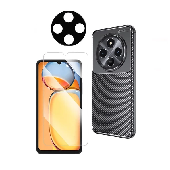 Gpack Xiaomi Redmi 14C 4G Kılıf Negro Karbon Görünüm Lüx Silikon  Ekran Koruyucu  Lens Koruyucu ürün görseli 1