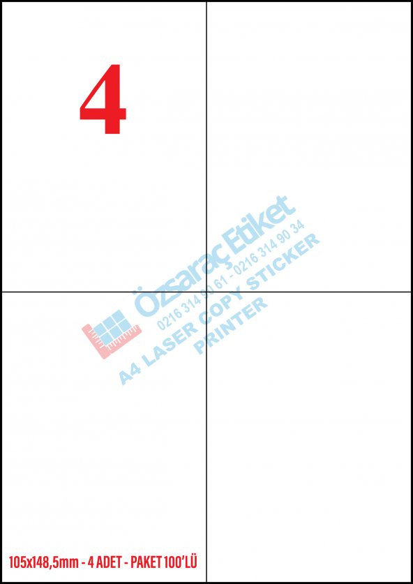 105MMX148,5MM A4 LASER ETİKET 1 PAKET 100 SAYFA ürün görseli 1