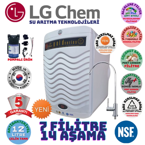 LG Chem GOLD BEYAZ POMPALI 12 LİTRE 7 FİLTRE 14 AŞAMA SU ARITMA CİHAZI ürün görseli 1