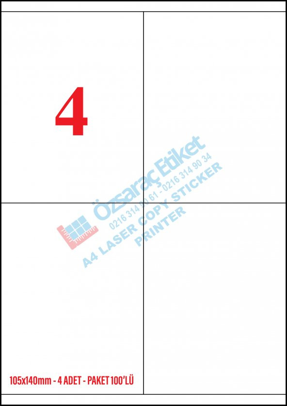 105MMX140MM A4 LASER ETİKET 1 PAKET 100 SAYFA ürün görseli 1