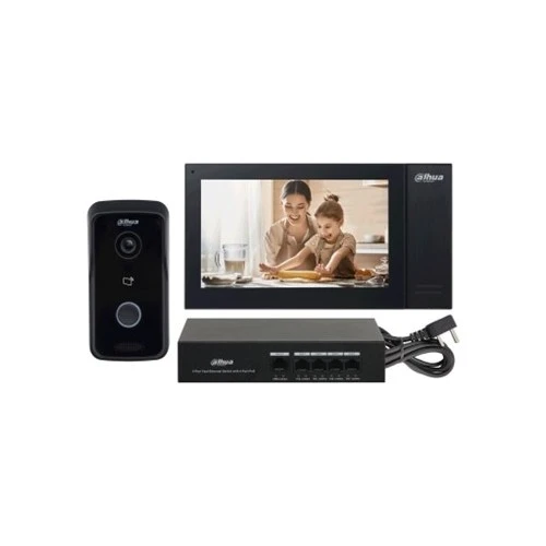 Dahua KTP02 Kablolu (Cat6) 7 Tft Ekran ve Kapı Paneli + 4 Port Switch Siyah Ip Villa Interkom Set ürün görseli 1