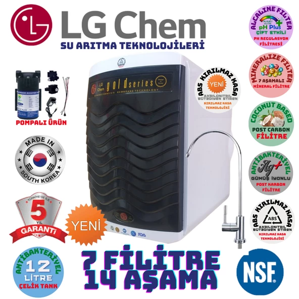LG Chem GOLD BEYAZ SİYAH POMPALI 12 LİTRE 7 FİLTRE 14 AŞAMA SU ARITMA CİHAZI ürün görseli 1