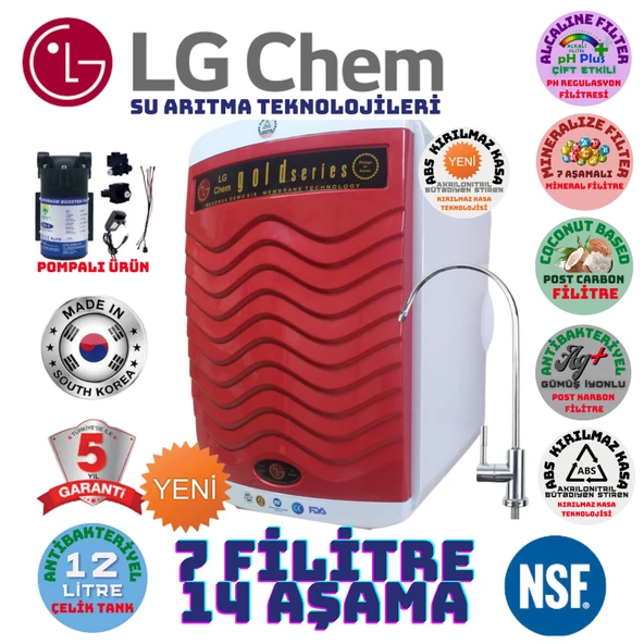 LG Chem GOLD BEYAZ KIRMIZI 12 LİTRE 7 FİLTRE 14 AŞAMA SU ARITMA CİHAZI ürün görseli 1