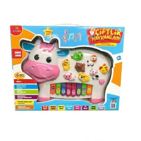 Can Ali Toys Türkçe Hayvan Sesli Piyano Pembe İnek CNLP2222 ürün görseli 1