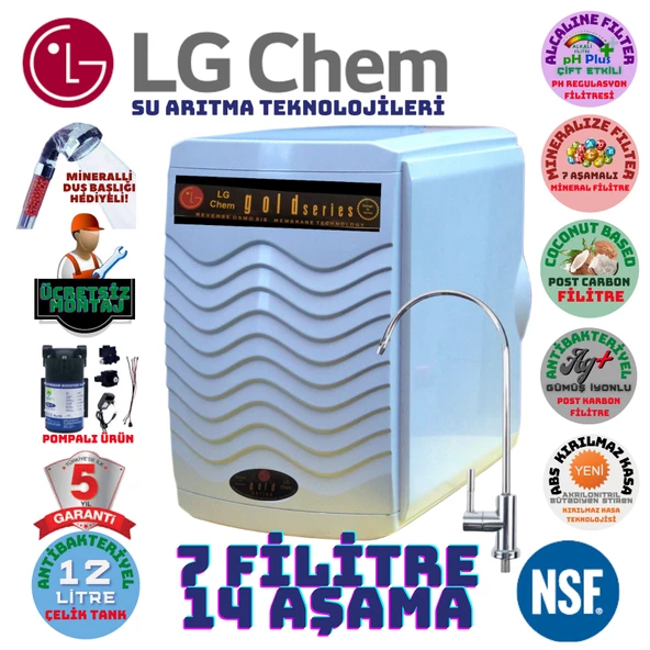 LG Chem GOLD BEYAZ  MONTAJ DAHİL POMPALI 12 LİTRE 7 FİLTRE 14 AŞAMA SU ARITMA CİHAZI ürün görseli 1