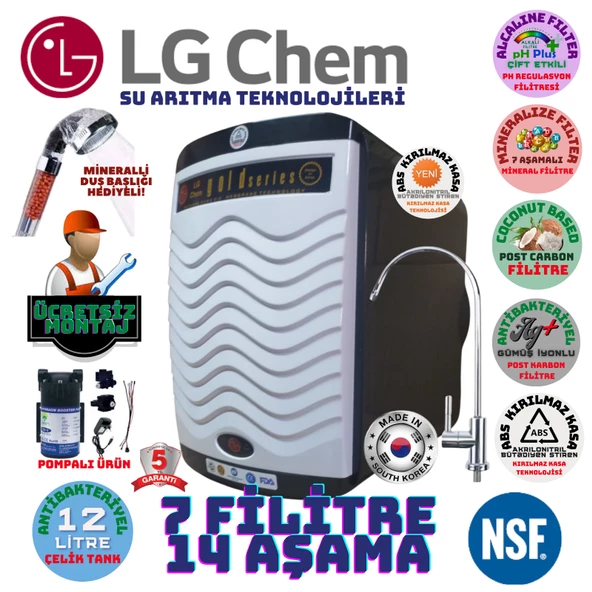 LG Chem GOLD SİYAH BEYAZ POMPALI MONTAJ DAHİL 12 LİTRE 7 FİLTRE 14 AŞAMA SU ARITMA CİHAZI ürün görseli 1