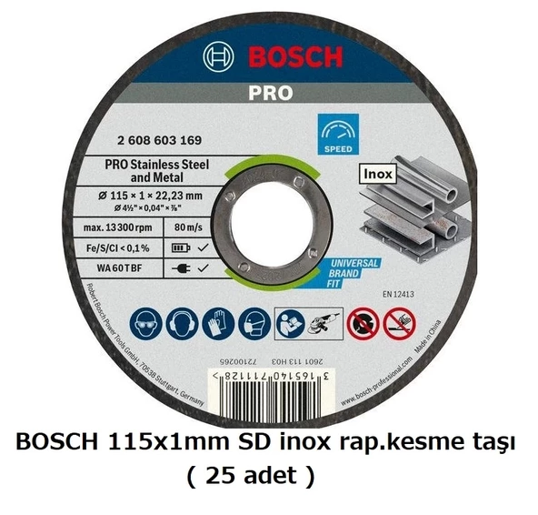Bosch 115x1mm SD inox rap.kesme taşı ( 25 adet ) ürün görseli 1