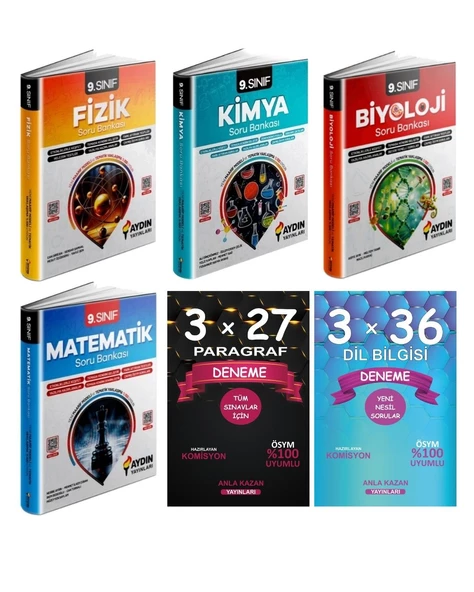 Aydın 9. Sınıf Fizik Kimya Biyoloji Matematik Soru Anla Kazan Paragraf Dil Bilgisi Deneme 6lı Set ürün görseli 1