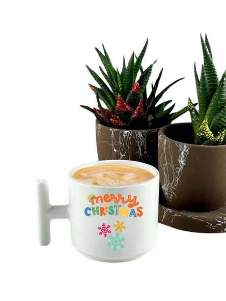 DeepCraft Best Quality 'Merry Christmas' T Kulplu Kupa Yılbaşı,Sevgililer Günü, Hediyelik Kupa 185ML ürün görseli 1