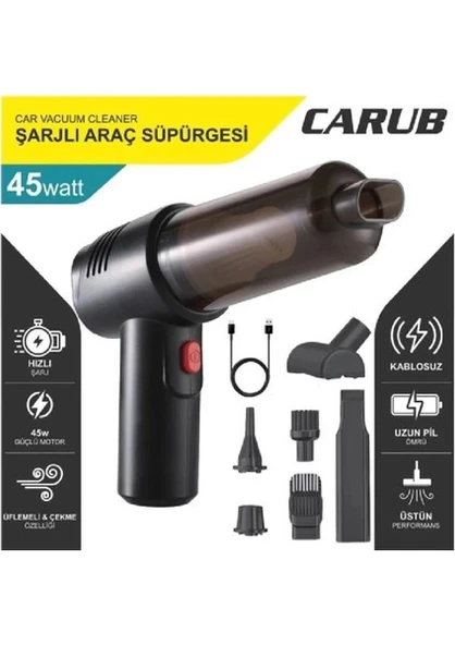 Kablosuz Şarjlı Araç Süpürgesi ve Hava Verici Çift Yönlü Kullanım 45 Watt Güçlü ürün görseli 1