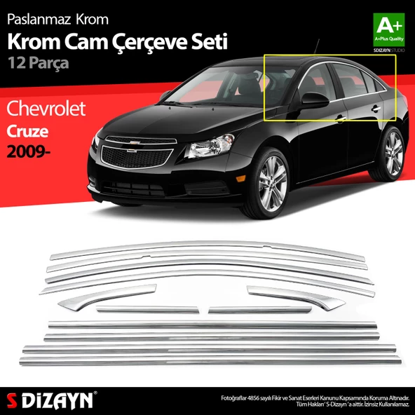 S-Dizayn Chevrolet Cruze SD Krom Cam Çerçeve Seti 12 Prç 2009-2019 A+ Kalite ürün görseli 1