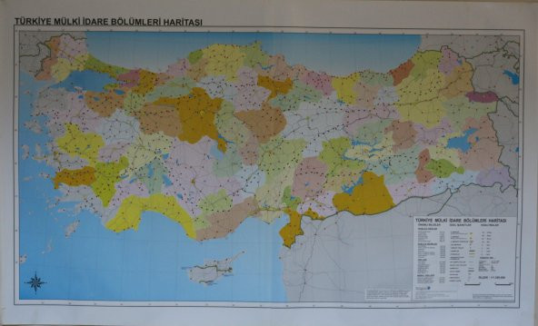 TÜRKİYE MÜLKİ İDARE BÖLÜMLERİ HARİTASI 80X135 CM ürün görseli 1