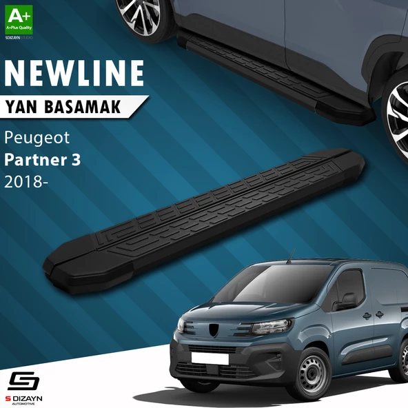 S-Dizayn Peugeot Partner 3 Uzun Şase NewLine Siyah Yan Basamak 213 Cm 2018 Üzeri A+ Kalite ürün görseli 1