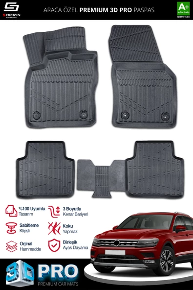 Volkswagen Tiguan Allspace 3D Pro Havuzlu Paspas 2016-2024 A+ Kalite ürün görseli 1