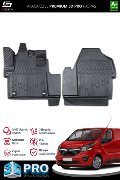S-Dizayn Opel Vivaro Panelvan 3D Pro Havuzlu Paspas Ön 2'Li 2019 Üzeri A+ Kalite ürün görseli 1