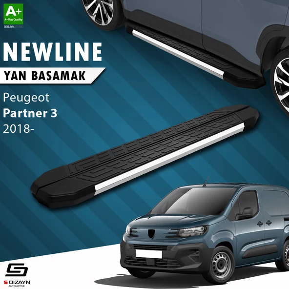 S-Dizayn Peugeot Partner 3 Uzun Şase NewLine Krom Yan Basamak 213 Cm 2018 Üzeri A+ Kalite ürün görseli 1