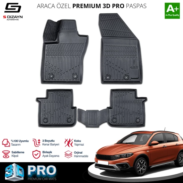 S-Dizayn Fiat Egea Cross 3D Pro Havuzlu Paspas 2020 Üzeri A+ Kalite ürün görseli 1