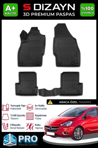 Opel Corsa E 3D Pro Havuzlu Paspas 2014-2019 A+ Kalite - Resim 2