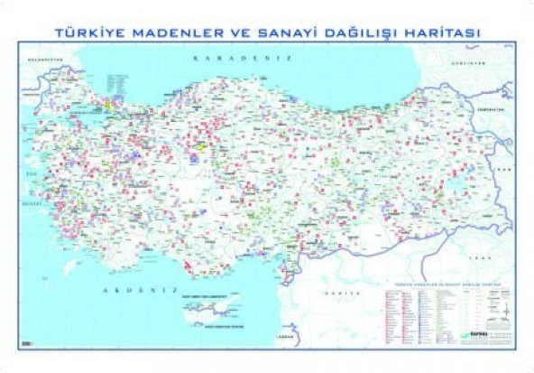TÜRKİYE MADENLER VE SANAYİ DAĞILIŞI HARİTASI 80X135 CM ürün görseli 1