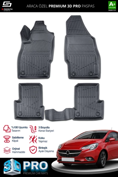 Opel Corsa E 3D Pro Havuzlu Paspas 2014-2019 A+ Kalite ürün görseli 1
