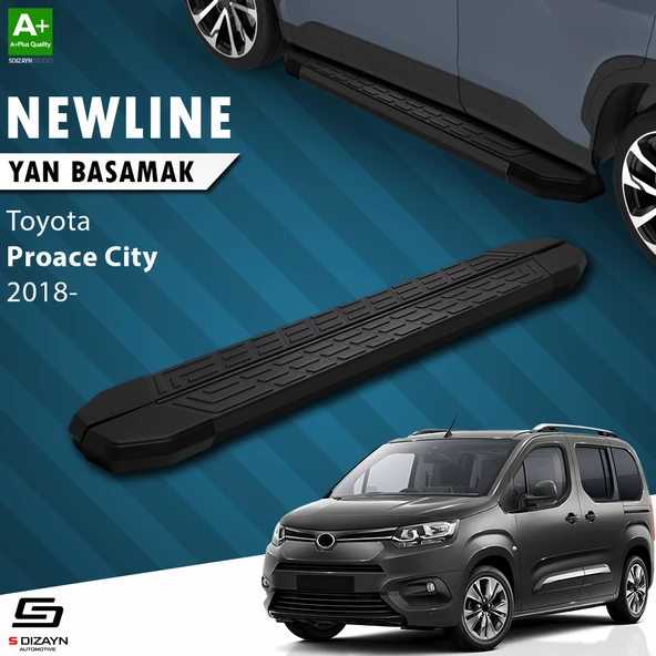S-Dizayn Toyota Proace City Uzun Şase NewLine Siyah Yan Basamak 213 Cm 2018 Üzeri A+ Kalite ürün görseli 1