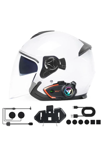 Y80-2X Motosiklet İntercom 2 Kişilik Bağlantı RGB Işıklı Kask Bluetooth Kulaklık Seti ürün görseli 1