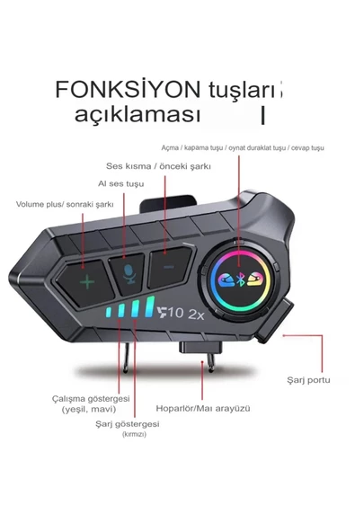 Y10-2X Bluetooth Kask Kulaklık 2 Kişi Bağlantılı Motosiklet Kask Kulaklık InterCom 5.3 ürün görseli 1