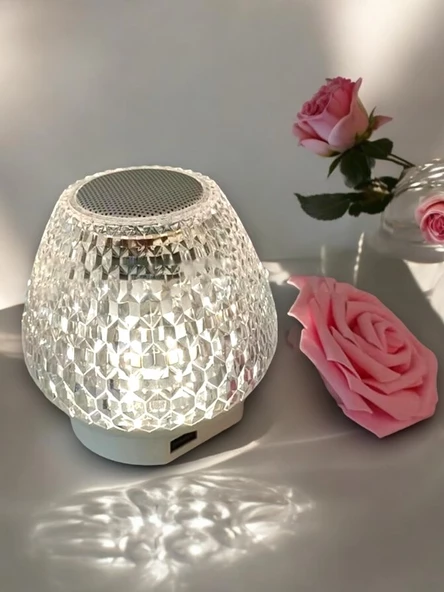 Kristal Şarjlı Masa Lambası – 7 Renk Gece Lambası ve Bluetooth Hoparlör ürün görseli 1