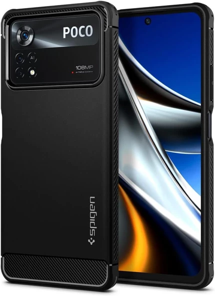 Spigen Poco X4 Pro ile Uyumlu Kılıf Rugged Armor Matte Black ürün görseli 1