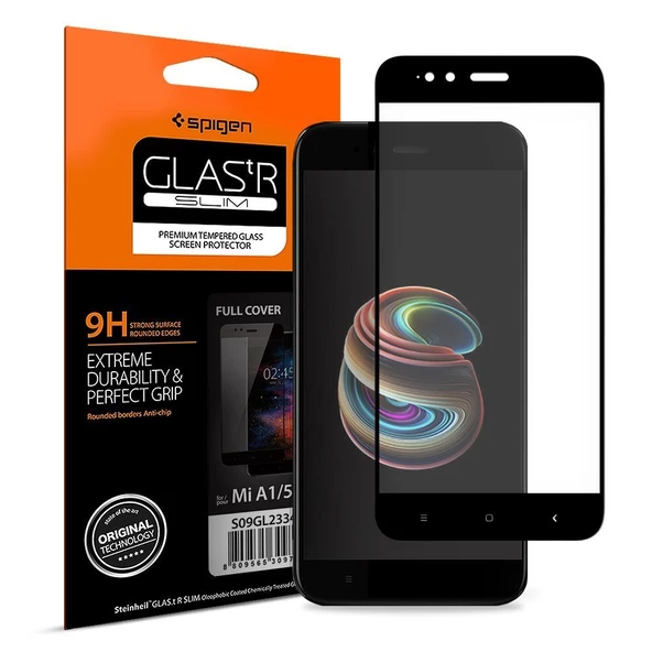 Spigen Mi A1 / Mi 5X ile Uyumlu Cam Ekran Koruyucu Full Cover Glass Black ürün görseli 1
