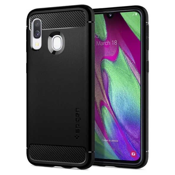 Spigen Galaxy A40 ile Uyumlu Kılıf Rugged Armor Black ürün görseli 1
