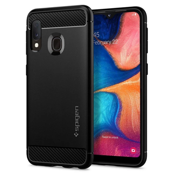 Spigen Galaxy A20e ile Uyumlu Kılıf Rugged Armor Matte Black ürün görseli 1