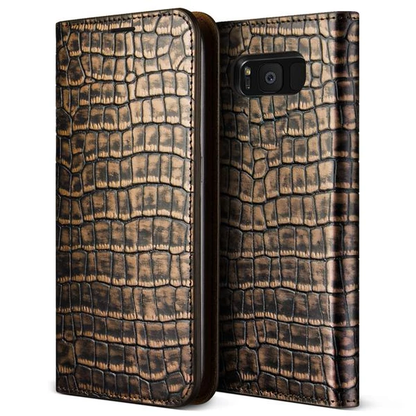 VRS Design Galaxy S8 ile Uyumlu Genuine Croco Diary Kılıf Dark Gold ürün görseli 1