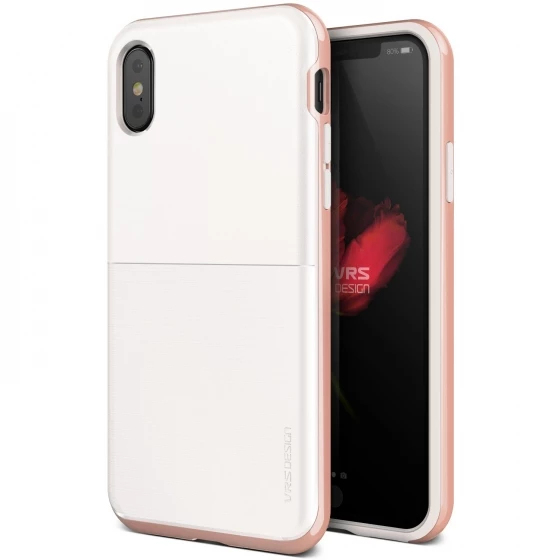 VRS iPhone X ile Uyumlu High Pro Shield Kılıf White with Rose Gold ürün görseli 1