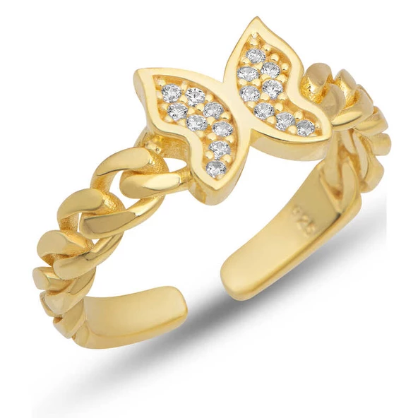 Gümüş Ayarlanabilir Gold Kelebek Kadın Yüzük ürün görseli 1