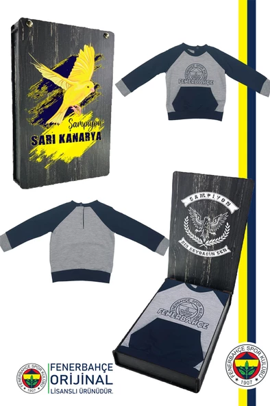 Fenerbahçe Orijinal Fb Logo Sarı-Lacivert Bebek Sweat Hediyelik Ahşap Kutulu ürün görseli 1