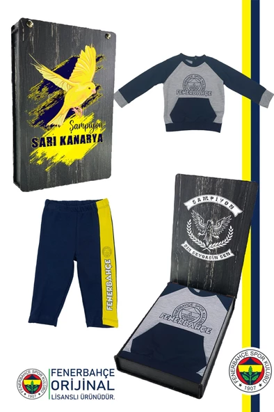 Fenerbahçe Orijinal Fb Logo Sarı-Lacivert Bebek Sweat Eşofman Alt Set Ahşap Kutulu ürün görseli 1