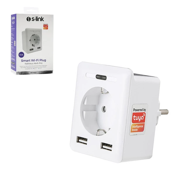 S-LİNK SL-04 Akıllı Priz Wi-Fi Tuya Destekli 10A 2.4Ghz 2XUSB ürün görseli 1