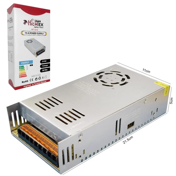 HIGHTEK HT-1212 Metal Kasa Adaptör Fanlı 24 Volt 15 Amper ürün görseli 1